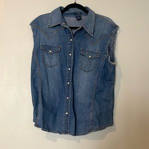 GAP Blue Denim Sleeveless Button Down Shirt